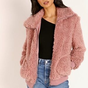 Bb Dakota XS - Nwt faux Pink fuzzy bomber